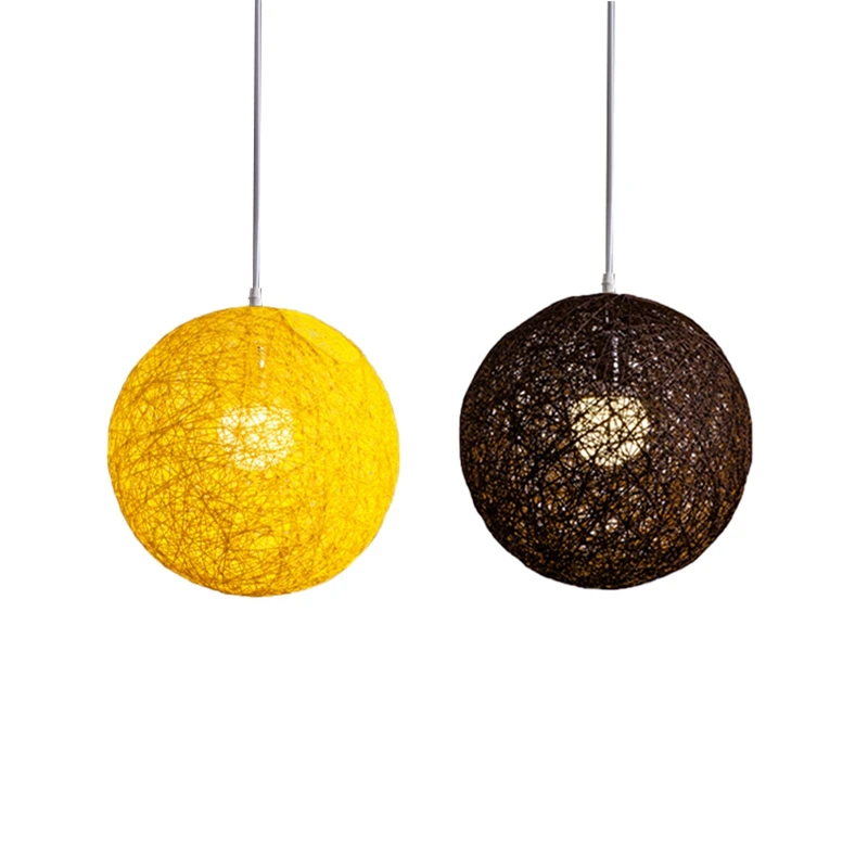 2X Кофейно-желтая Люстра с шариками из бамбука, ротанга и пеньки, Индивидуальный Креативный Сферический Абажур из ротанга, Гнездо