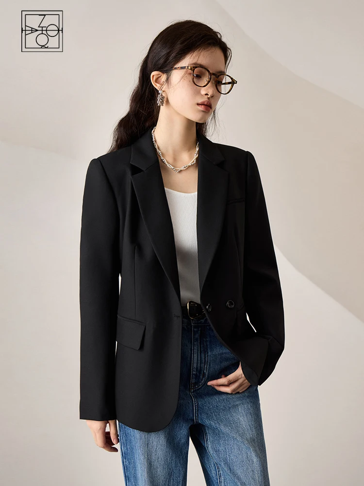 ZIQIAO Офисный женский пиджак для женщин, Ниша 2023, Осенний Новый костюм высокого класса, Черные женские Повседневные Свободные пальто, однотонные