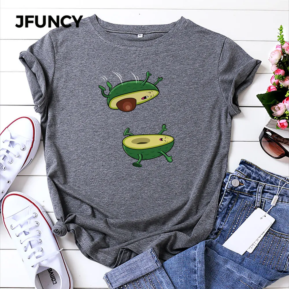JFUNCY/Женская футболка с забавным принтом АВОКАДО, летняя хлопковая футболка с коротким рукавом, Женские топы, женская повседневная футболка Оверсайз