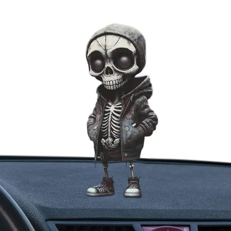 Декор в виде скелета автомобиля, Украшения в виде скелета на приборной панели, Стоячая поза, Мини-Череп с курткой для Хэллоуина, декор в стиле панк, реквизит ужасов