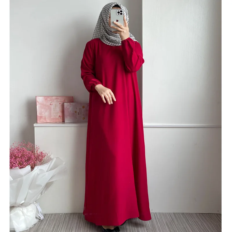 Мусульманское платье Ближний Восток Дубай Женская мода Абайя Сплошной цвет Длинный халат Кафтан Женский Мусульманский Абайя для женщин