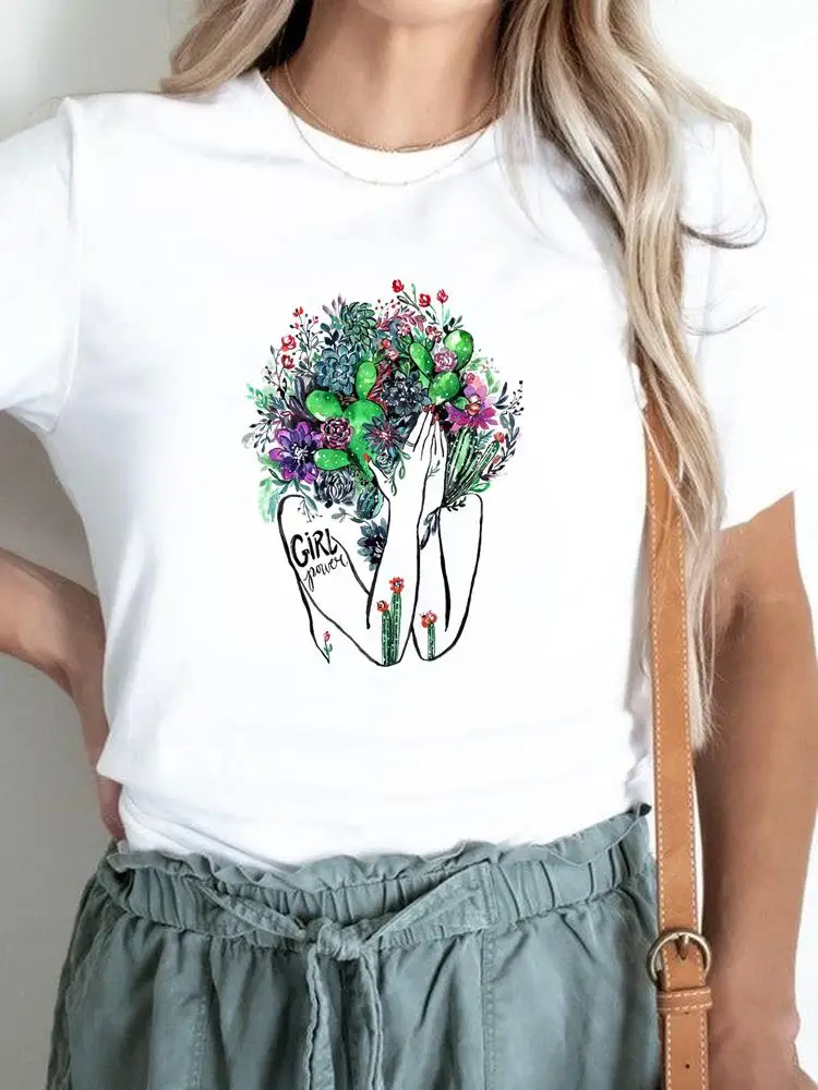 Женская Модная Летняя Футболка с графическим рисунком, Трендовая Футболка с растением Кактус 90-х, Повседневные футболки с коротким рукавом и принтом