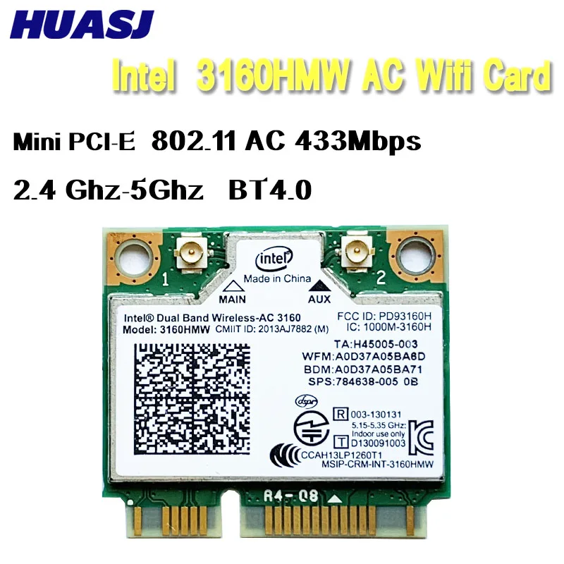 Huasj 3160HMW 3160AC 433 Мбит/с 802.11acMini PCI Express WiFi адаптер беспроводной BT 4.0 HS карта Wi-Fi Intel vPro/WIDI
