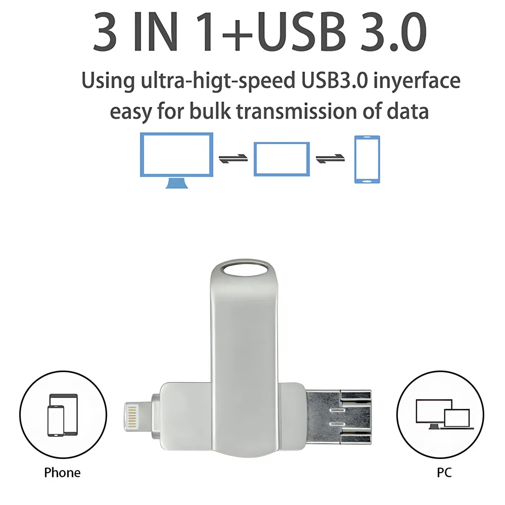 USB 3,0 Флэш-накопитель 64 ГБ 128 ГБ 3 в 1 флешка для iPhone iPad Pro Android Флеш-накопитель 32 ГБ 256 ГБ OTG Флеш-накопитель