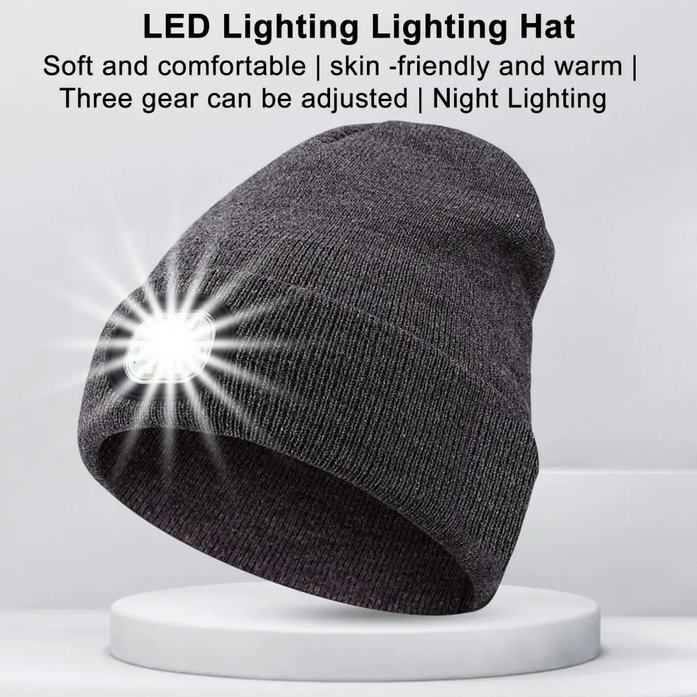 Перезаряжаемая светодиодная шапка Beanie, Зимняя теплая шапка с подсветкой высокой яркости, Водонепроницаемая Вязаная резинка для ночного кемпинга