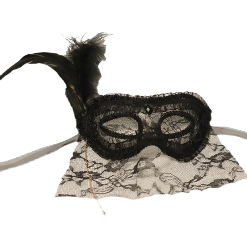 Маскарад Хэллоуин Сексуальная Таинственная Сетчатая Черная маска С вуалью Белая Женская