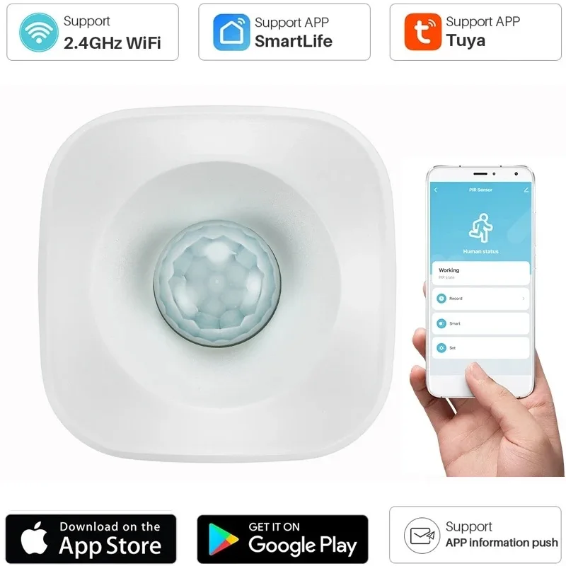 Tuya WiFi Умный Датчик обнаружения движения PIR Датчик охранной сигнализации Smart Life App Control Поддержка Alexa Google Home