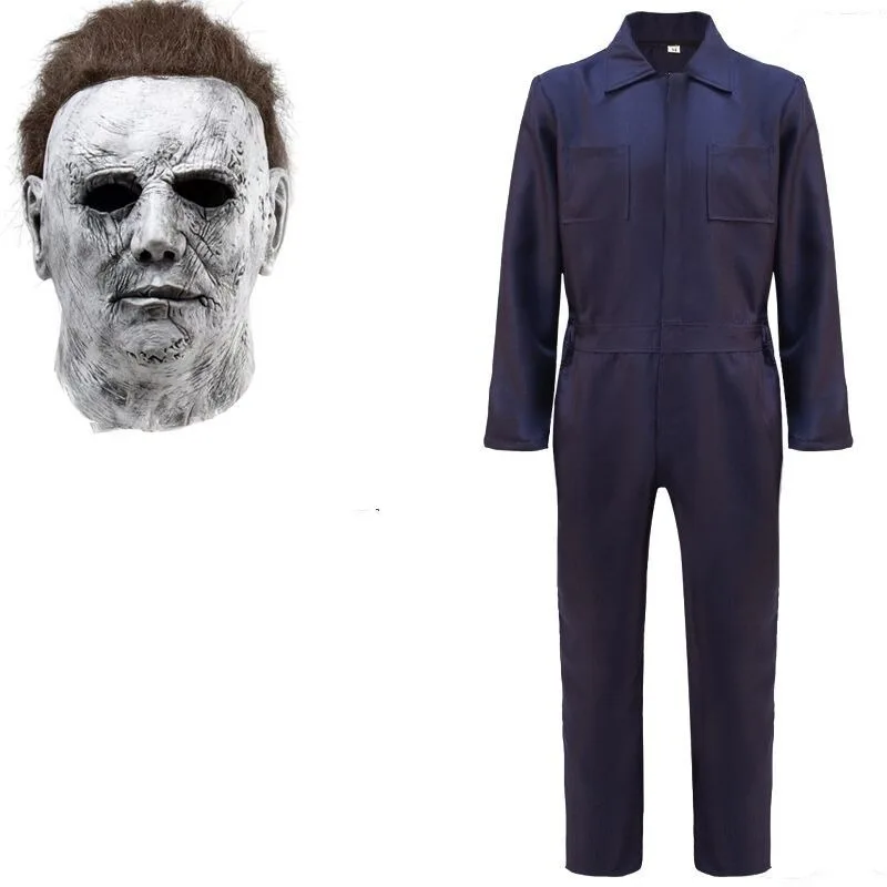 Костюм Майкла Майерса на Хэллоуин для взрослых с кровавой маской, комбинезон Майкла Майерса Ужасов, Реквизит для Косплея, Карнавальный костюм для мужчин