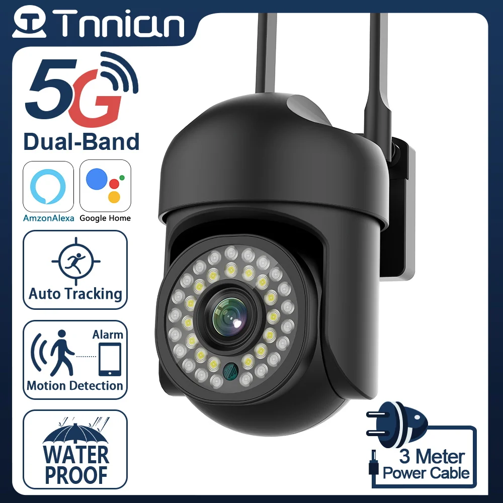 Tnnian 5MP 5G WIFI, Уличная камера, AI, Слежение за человеком, PTZ-камера, Полноцветная Камера ночного видения