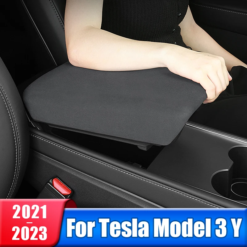 Защитный чехол для автомобильного подлокотника Tesla Model 3 Y 2017- 2020 2021 2022 2023 Чехол для подлокотника с центральным управлением, Замшевые аксессуары
