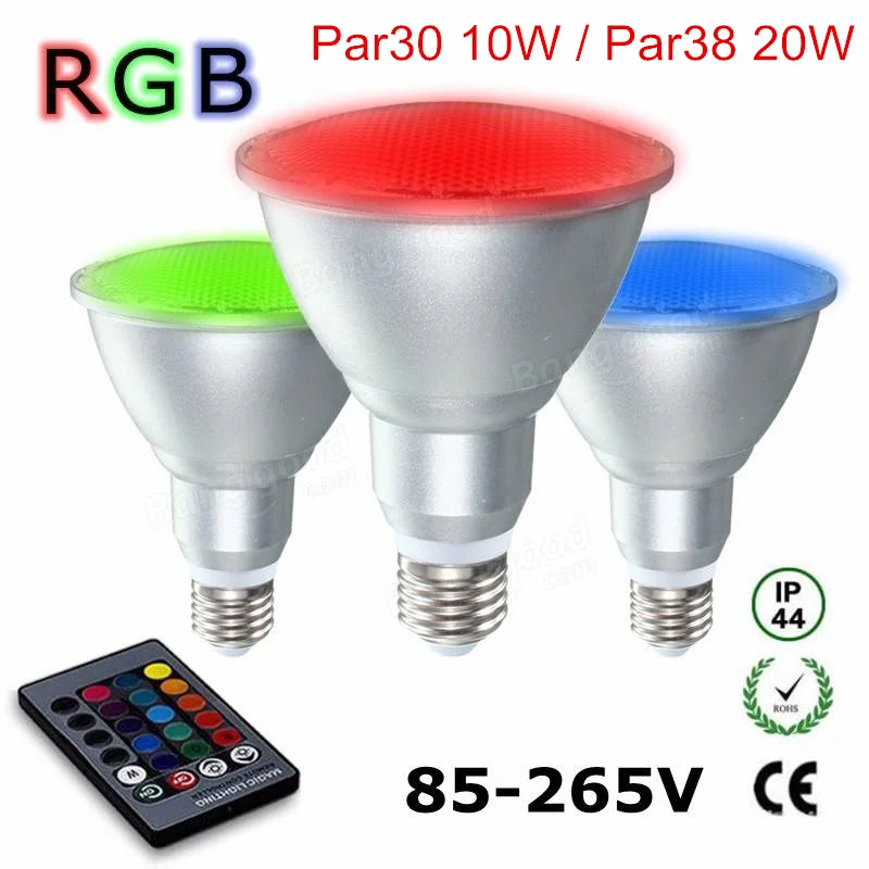 10 Вт 20 Вт RGB Прожектор с Дистанционным Управлением Алюминиевый Par30 Par38 С Регулируемой Яркостью Точечная Лампа AC85-265V RGB Лампа