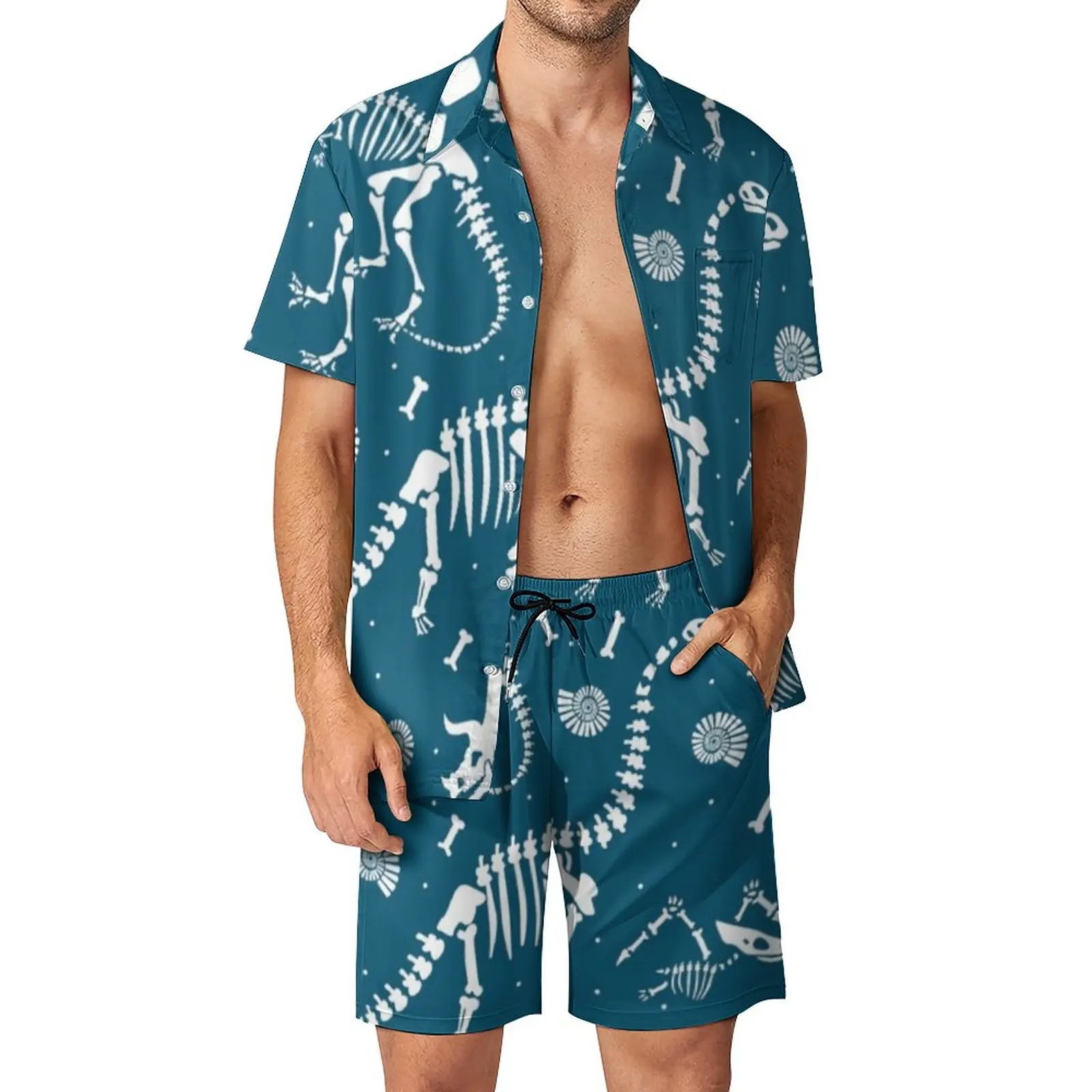 Мужской пляжный костюм с окаменелостями динозавра синего цвета, костюм из 2 предметов, высокое качество, Забавные покупки
