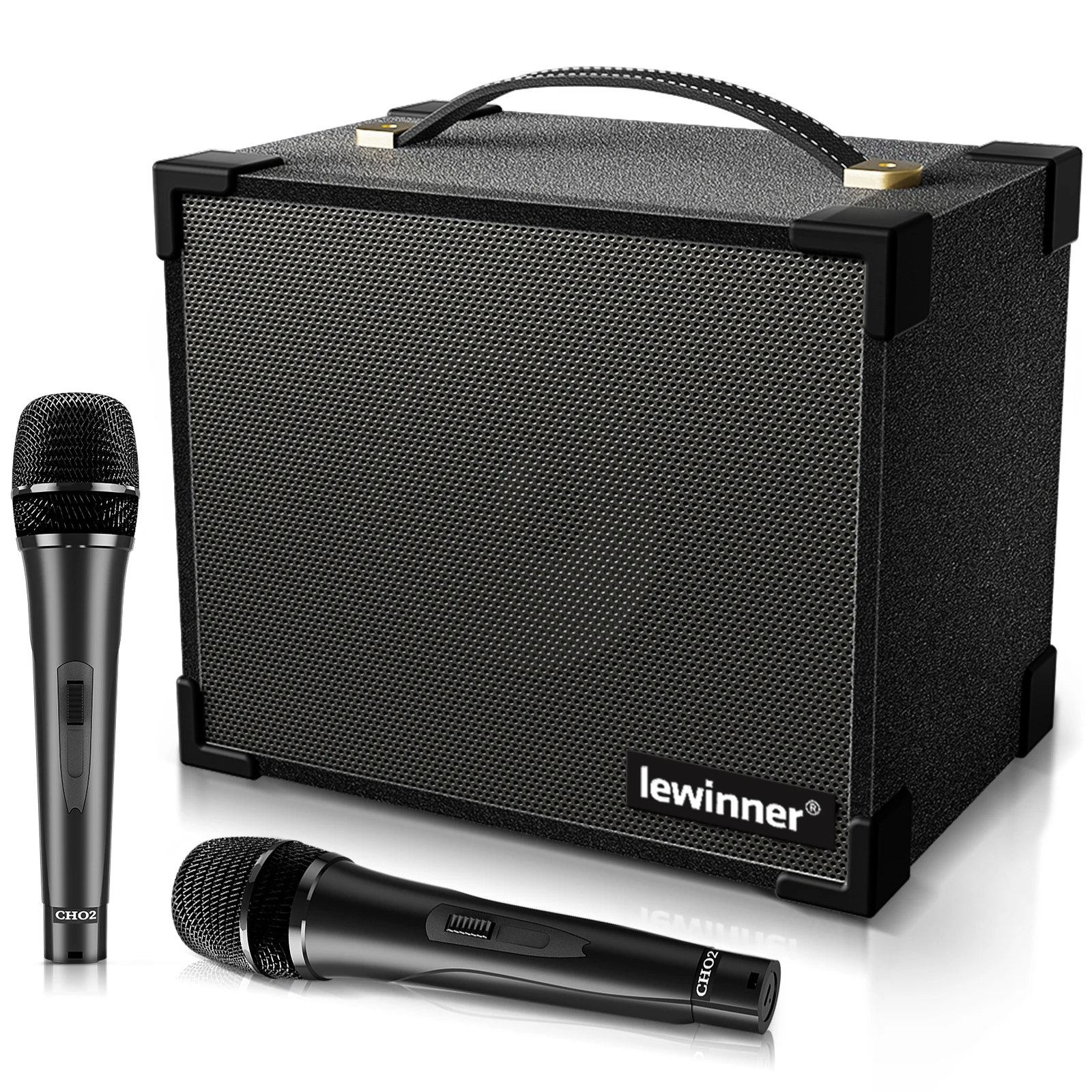 Караоке-машина Lewinner L-02 с 2 беспроводными динамическими микрофонами Портативный Bluetooth-динамик с двойным микрофоном большой мощности 60 Вт