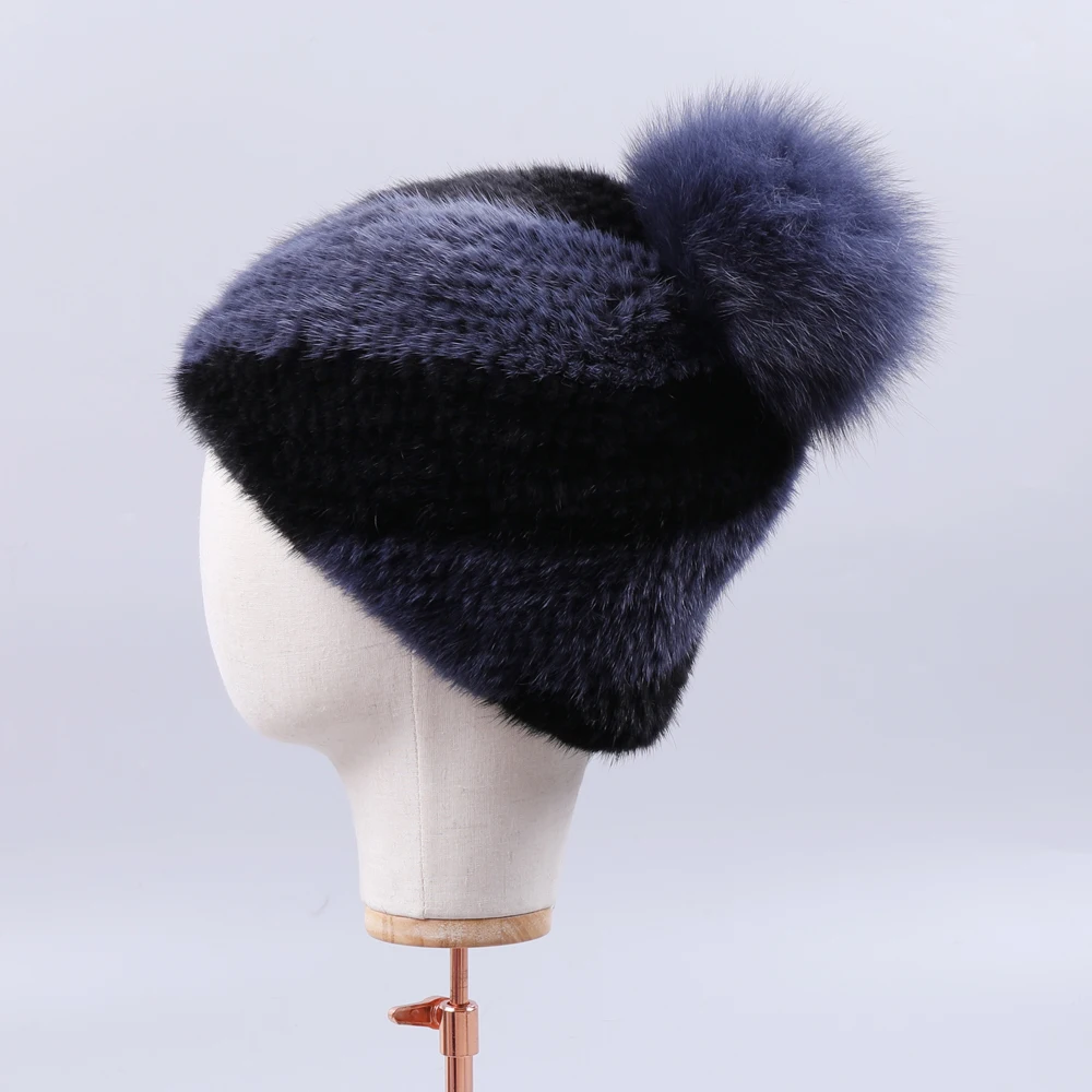 SUPPEV & STTDIO шапка из натурального меха норки женская зимняя вязаная шапочка из меха норки с помпонами из лисьего меха толстая женская шапка эластичная