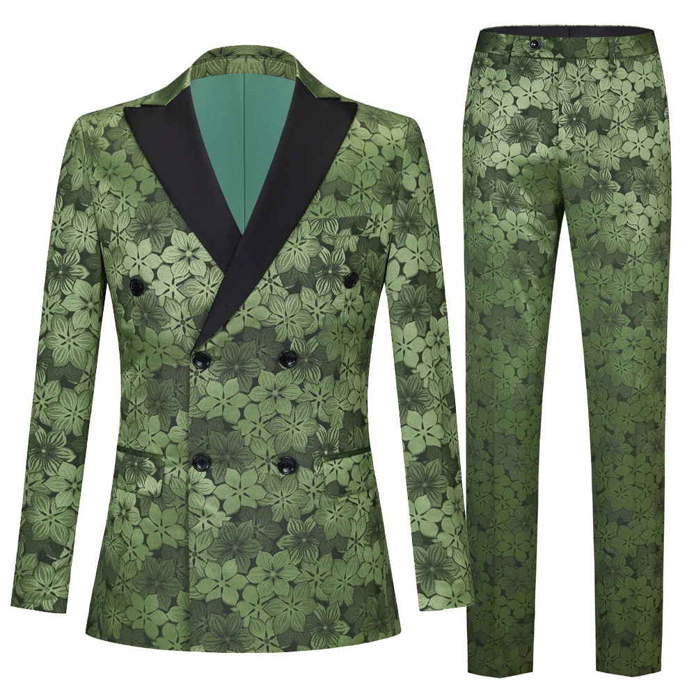 Мужской двубортный костюм с зеленым цветком, Мужской костюм, комплект из двух предметов, Двубортный костюм, комплект 2022, Новый блейзер, Комплект брюк