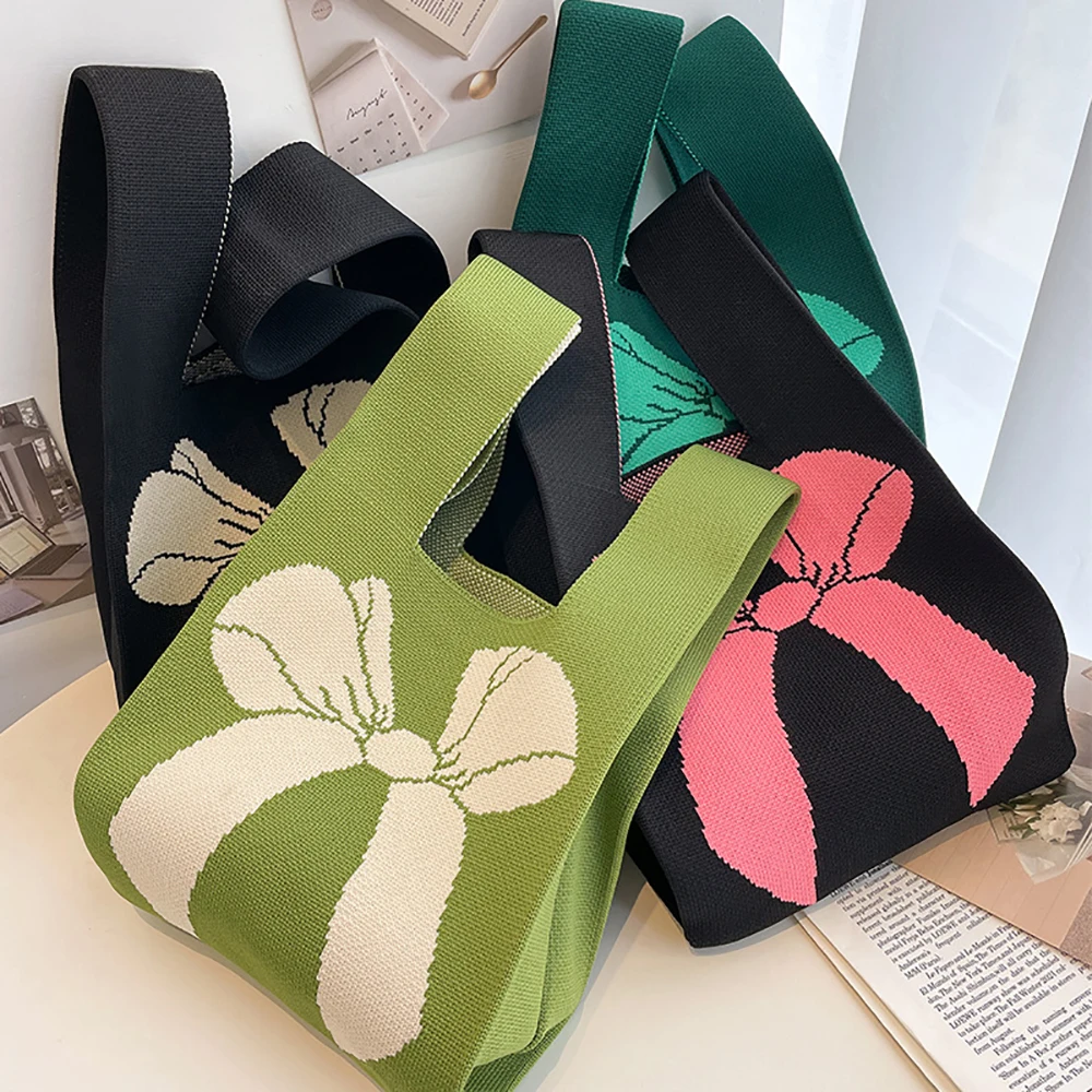 Женская сумочка ручной работы, мини-сумка на запястье с узлом, Женская Повседневная цветная сумка в широкую полоску, Студенческая многоразовая сумка для покупок