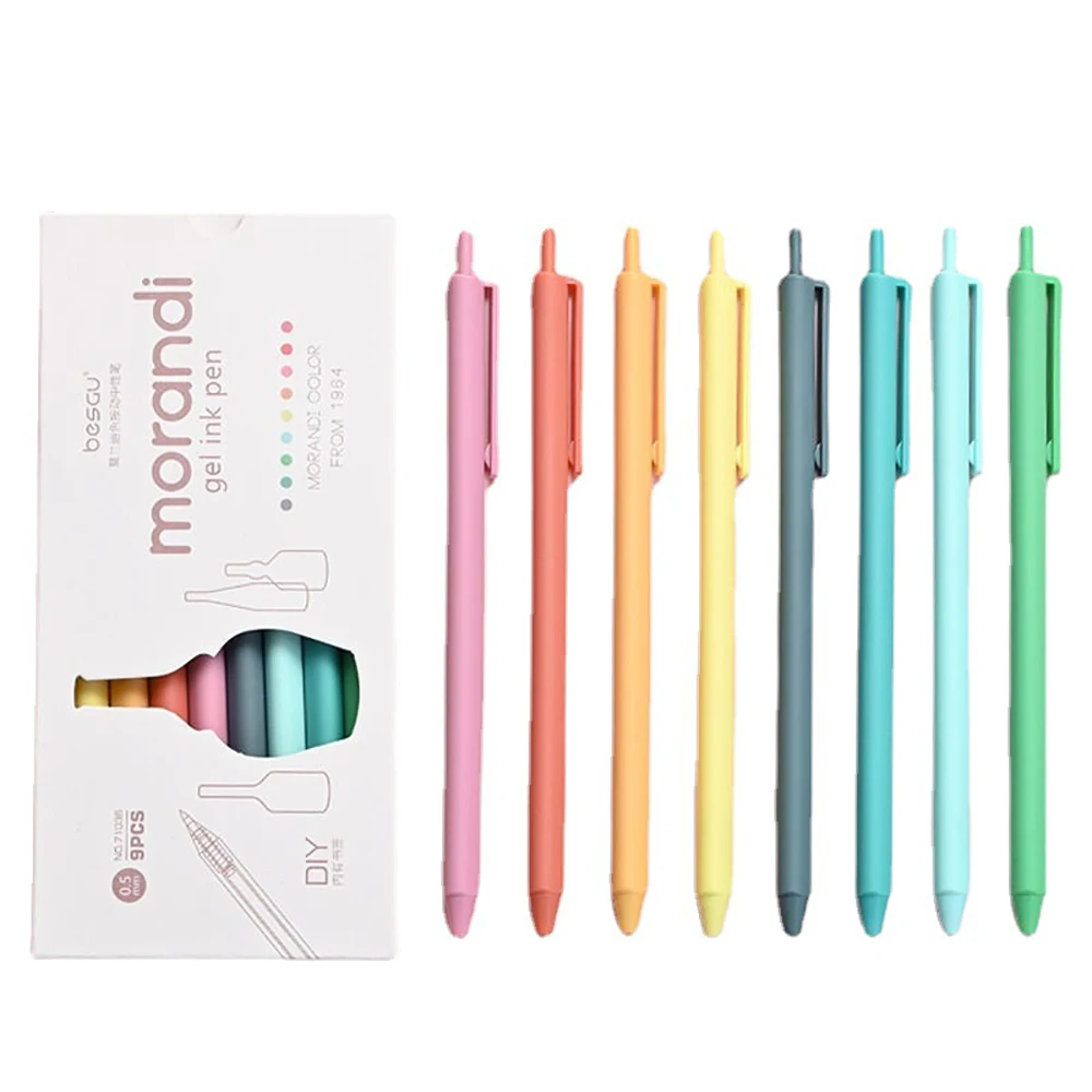 Набор Гелевых Ручек с 9 Цветными Чернилами 0,5 мм Для Заправки Гладкими Чернилами Для Письма Прочная Ручка Для Подписи Винтажные Цветные Ручки Macarons Подарок
