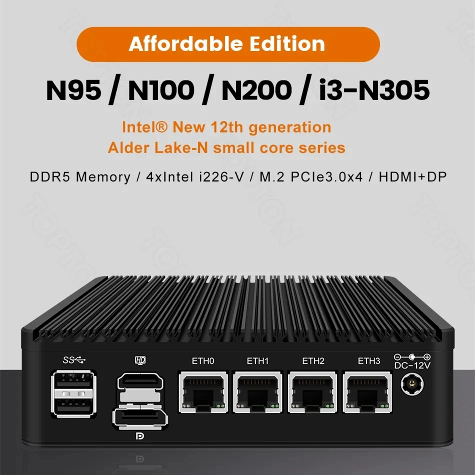 Topton Безвентиляторный Мини-ПК X2C Доступная версия Intel i3 N305 N100 12-го поколения DDR5 2 * PCIE 4xi226-V 2.5G Маршрутизатор брандмауэра Proxmox Host