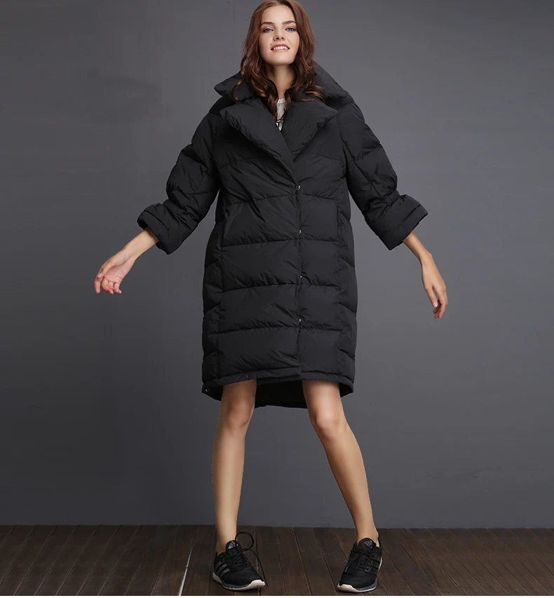 2018 зима, Новый женский пуховик большого размера, Свободный стиль, модные черные белые пальто