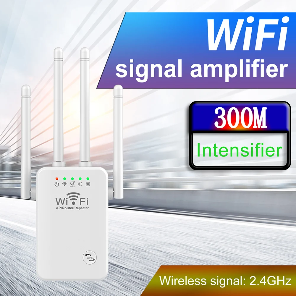 Wi-Fi Удлинители Усилитель сигнала 2,4 ГГц Беспроводной интернет-ретранслятор 300 Мбит/с Простая настройка 4 антенны для дома с портом Ethernet