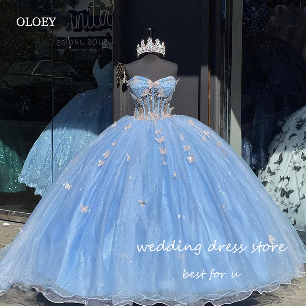 OLOEY Fairy, Блестящее Светло-голубое Бальное платье, платья для выпускного Вечера, Милые Бабочки, блестящее платье Принцессы для вечеринки, Пышное платье