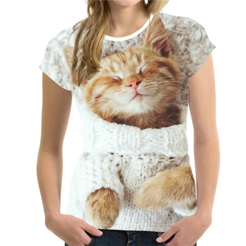 Летние футболки с 3D принтом животного Кота, женская модная дышащая Повседневная уличная одежда 2023, Новый тренд, высококачественная ткань