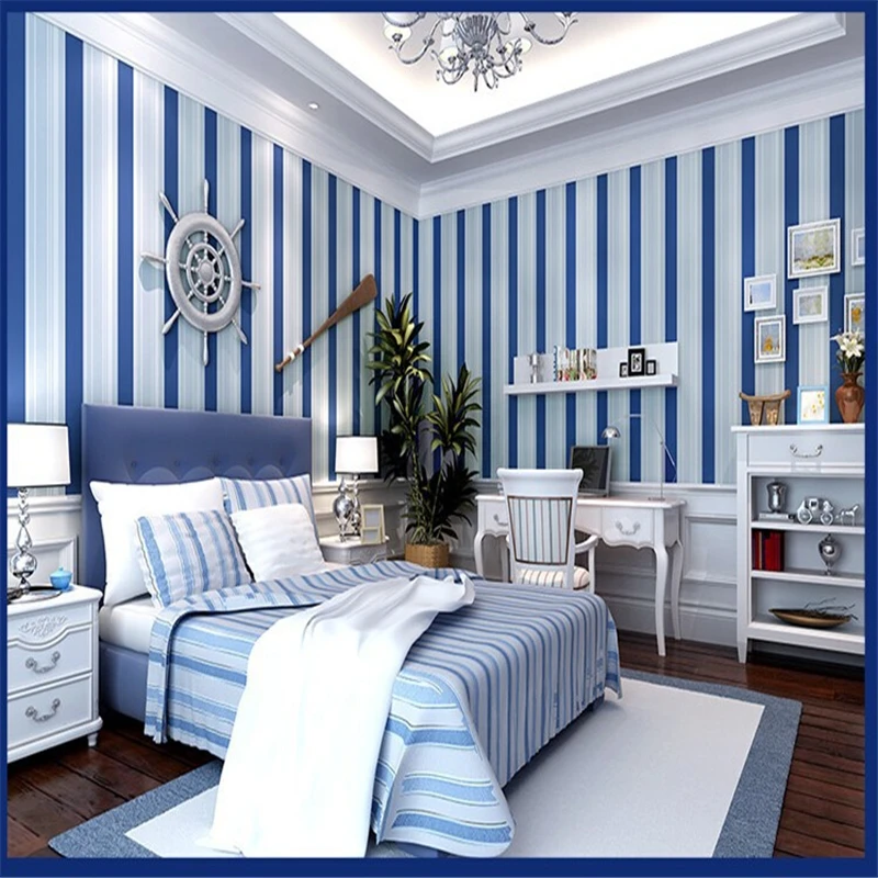Beibehang Papel de parede современный средиземноморский стиль бело-синие полосатые обои классическое украшение дома 3D рулон обоев