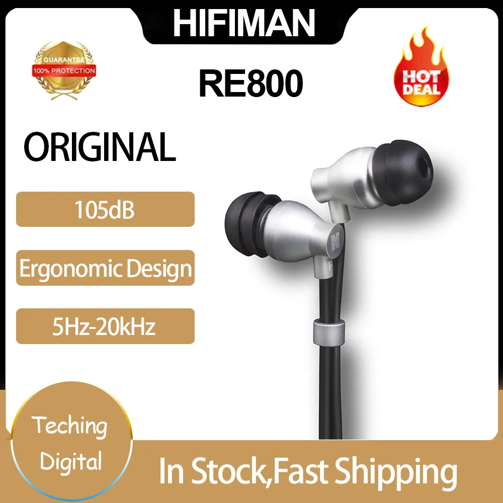 Серебристый динамический драйвер HIFIMAN RE800 с топологической диафрагмой Эргономичная Посадка Проводных наушников-вкладышей Hi-Fi для аудиофилов