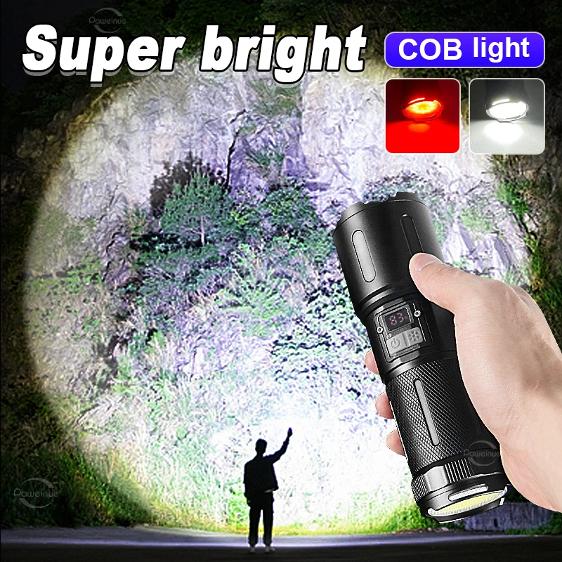 Ультра мощный дальнобойный белый лазерный фонарик COB Light OLED Power Display Встроенные батарейки Мощные светодиодные фонари