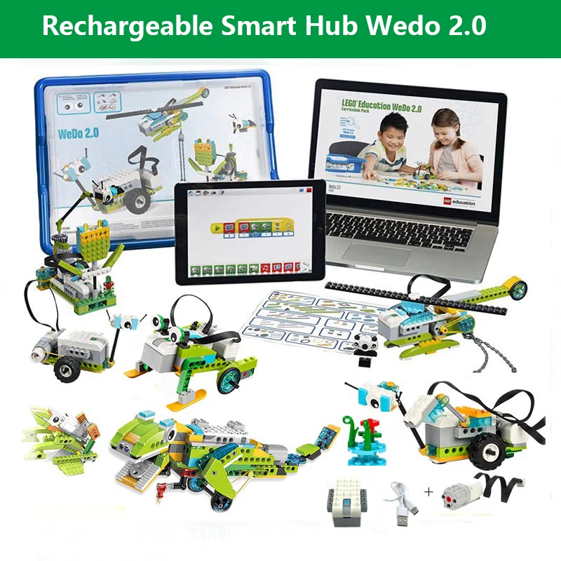 Moc Технические Запчасти Перезаряжаемый Набор для конструирования робототехники WeDo 3,0, Строительные Блоки, Совместимые С Wedo 2,0, Обучающая игрушка 