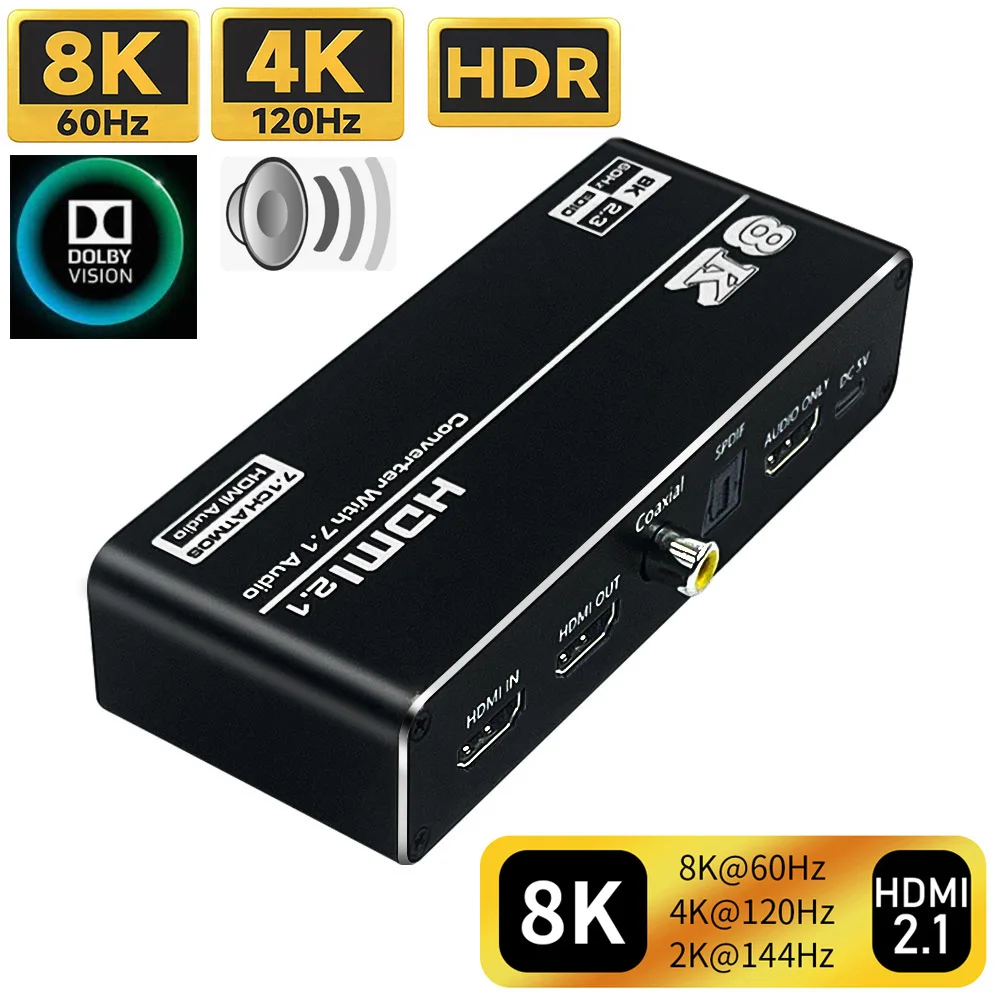 HDMI 2.1 Аудио экстрактор 4K 120Hz 8K 60Hz HDMI 2.1 аудио разветвитель HDMI 2.1 аудио конвертер приемник Dolby Atmos для PS5 Xbox S
