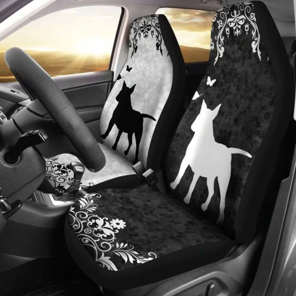 Чехлы для автомобильных сидений с миниатюрным бультерьером, упаковка из 2 универсальных защитных чехлов для передних сидений