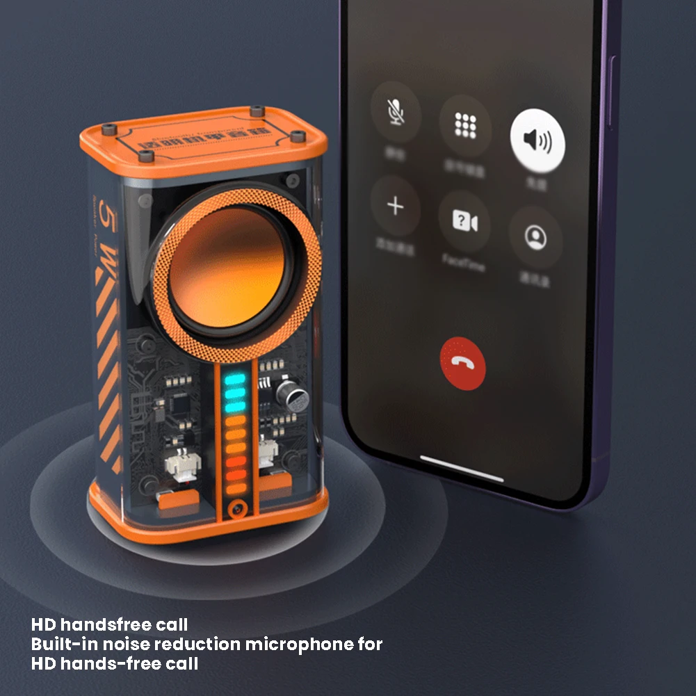 Прозрачный Беспроводной динамик, совместимый с Bluetooth, Портативный 3D стереодинамик, Портативная музыкальная колонка MP3 для внутреннего и наружного использования