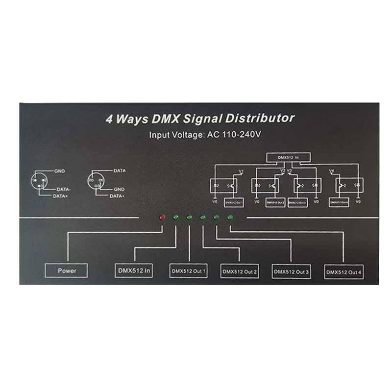 DMX512 Усилитель-Разветвитель DMX512 Повторитель сигнала 1CH DMX121 4CH 4 Выходных порта DMX124 Распределитель сигнала, AC100V-240V