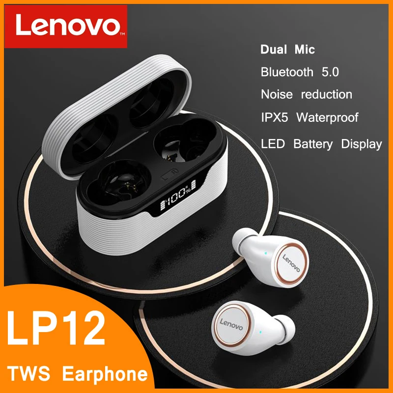 Оригинальные наушники Lenovo LP12 TWS Беспроводные Bluetooth-наушники XPX5 водонепроницаемая гарнитура стерео басовый микрофон LP1 2 AI шумоподавление
