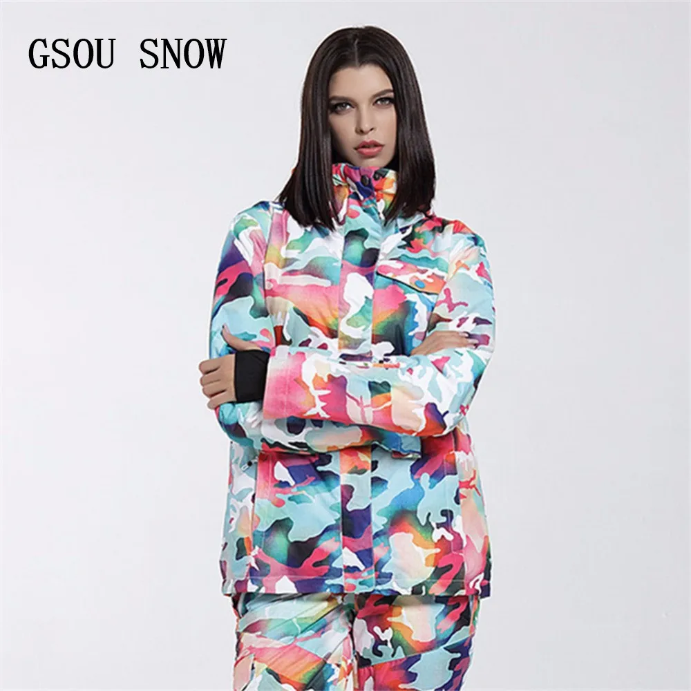 GSOU SNOW женский Лыжный костюм с низкой температурой -35 Градусов, Женская куртка для сноуборда, Зимние пальто, Водонепроницаемая Дышащая красочная лыжная одежда