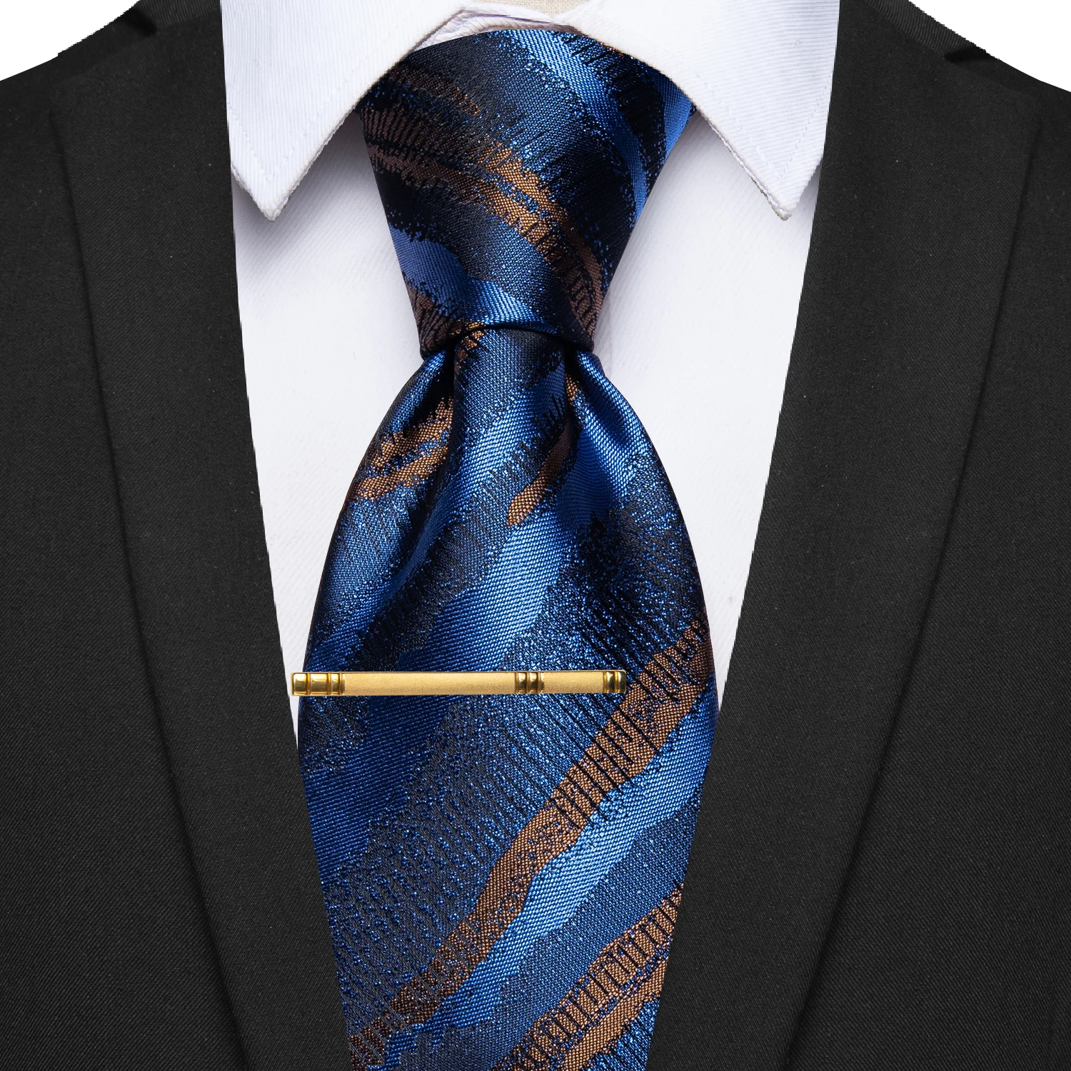 Высококачественный роскошный мужской галстук в синюю и коричневую полоску, классический галстук для мужчин, аксессуары, костюм для свадебной вечеринки, деловой подарок D-9031