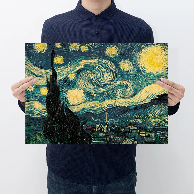 Ван Гог, Плакат со Звездным небом, ретро фигурки из крафт-бумаги, серия декоративной живописи для кафе-бара 50,5 *35 см