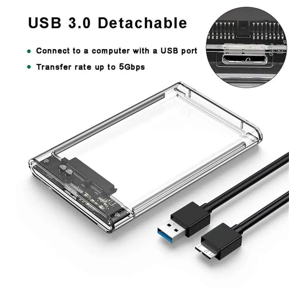 Прозрачный Ящик для жесткого диска SSD Твердотельный механический 2,5-дюймовый ноутбук с последовательным портом SATA USB 3.0 Высокоскоростной портативный жесткий диск