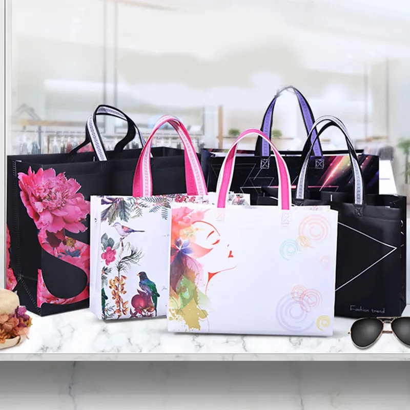 Новая складная хозяйственная сумка с цветами, многоразовая нетканая эко-сумка, Черная унисекс, большие тканевые сумки для покупок, сумки для продуктов, чехол