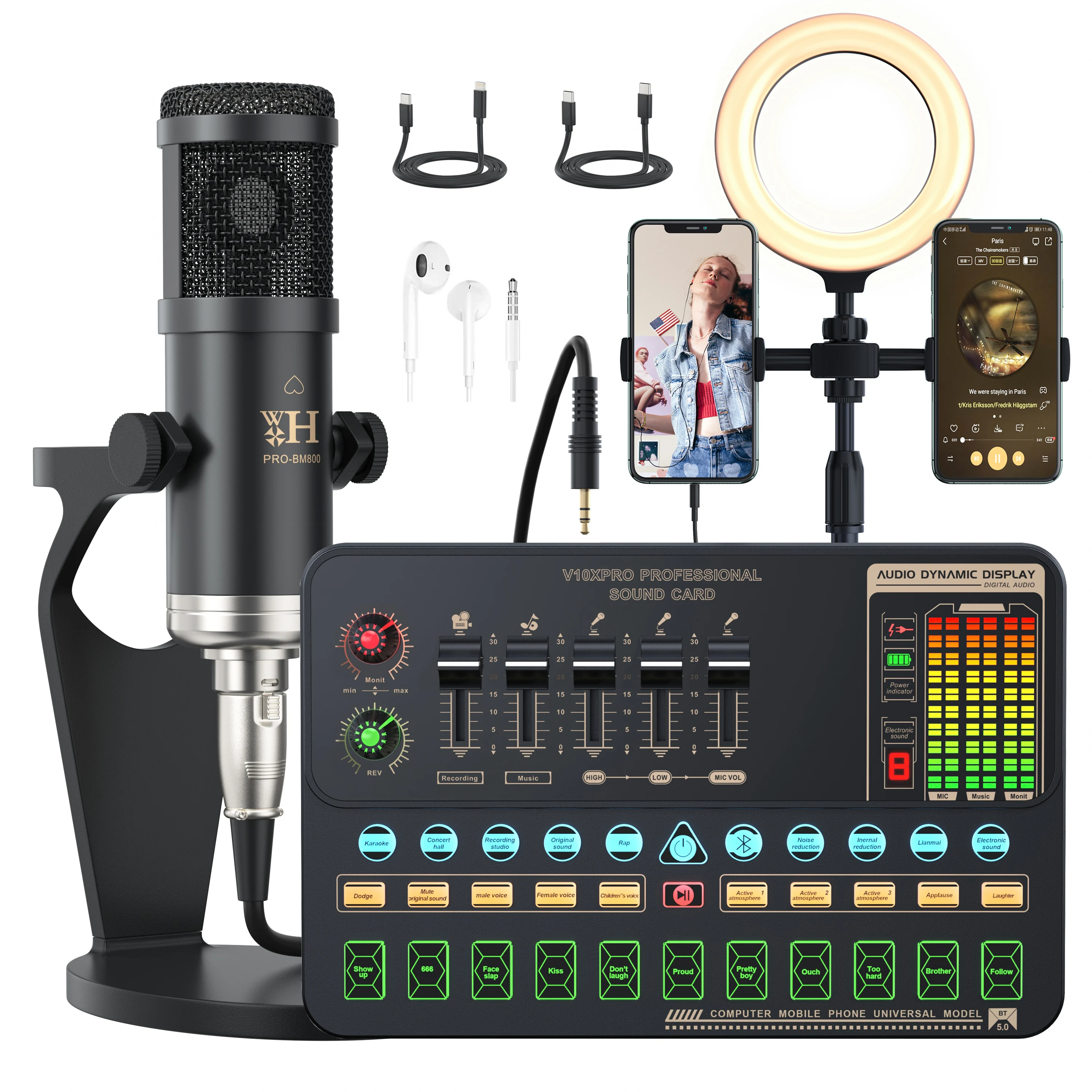 Новое обновление, Профессиональная звуковая карта V10XPRO, набор PRO-BM800 Mic, студийный конденсаторный микрофон для прямой трансляции