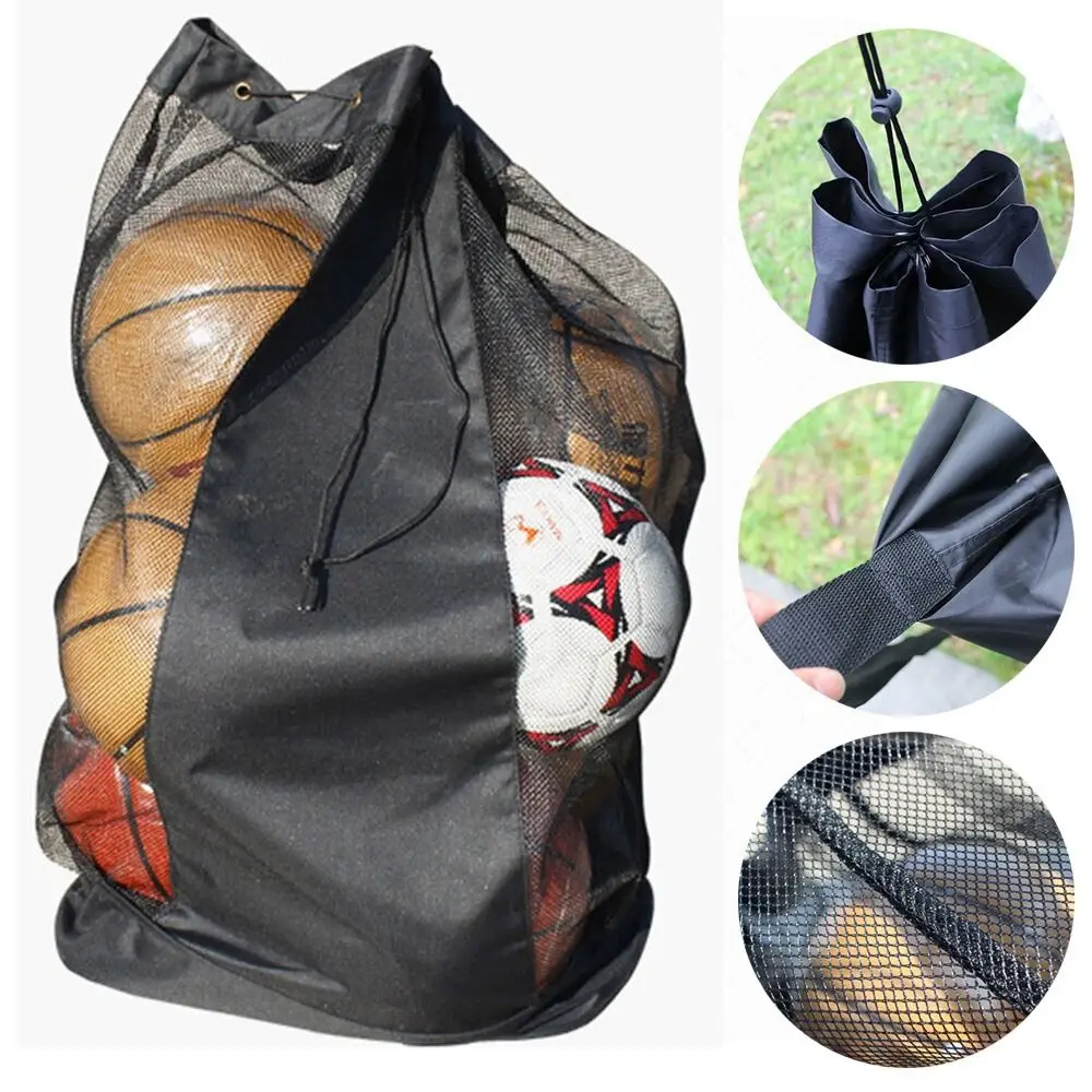 Оксфордская сетчатая сумка, Удобная Большая вместительная черная сумка для хранения мячей, сетчатая сумка на шнурке для регби