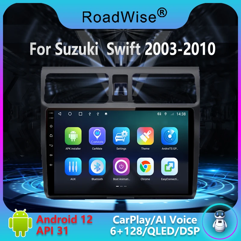 Дорожный 2 Din Android 12 Автомобильный Радиоприемник Carplay Мультимедиа для Suzuki Swift 2003 - 2007 2008 2009 2010 4G Wifi GPS DVD DSP Авторадио