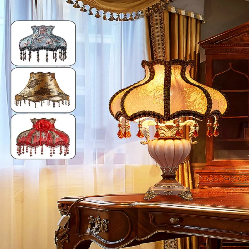 Абажур в европейском стиле, домашний декор, ретро-светильник, Европейский винтажный абажур из высококачественной ткани, кружевной абажур из бисера