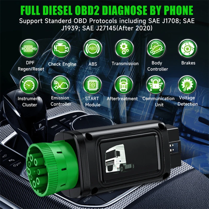 Диагностический инструмент Дизельного грузовика HD110 Bluetooth 9/16 Pin All System OBDII BT DPF Regen Scanner Для Двигателя Detroit Paccar