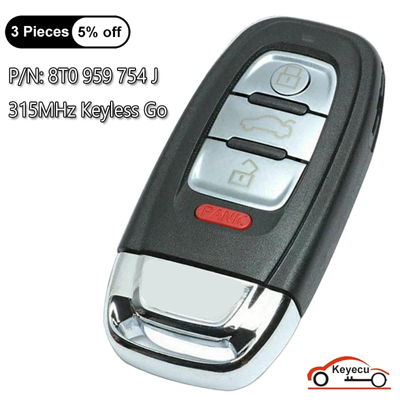 KEYECU 4 кнопки 315 МГц для Audi Q5 A4L Keyless-Go Умный Пульт дистанционного управления для Замены автомобильных ключей Fob P/N: 8T0 959 754 J, 8T0959754J
