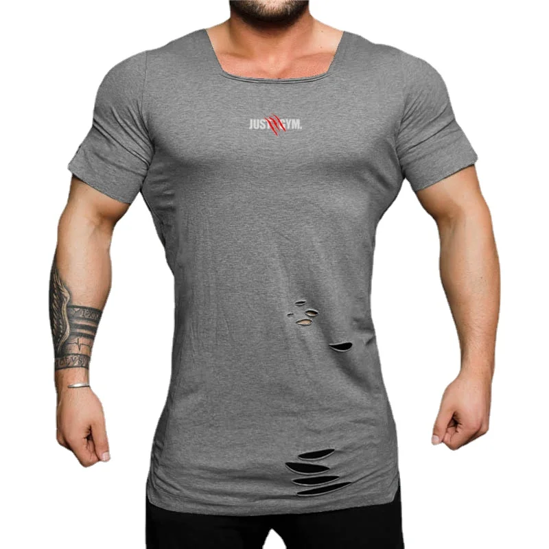 Брендовая мужская футболка для бодибилдинга и фитнеса, винтажная футболка в стиле хип-хоп, летняя хлопковая футболка с принтом Slim Fit, удлиненная футболка для спортивных залов