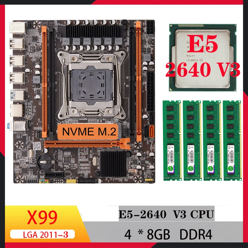 материнские платы x99 xeon e5 2640 v3 комбинированный комплект процессора x99 материнская плата для майнинга ddr4 Memory 32gb ram комбинированный комплект