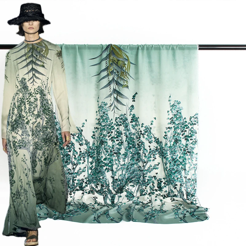350x146 см, Полиэфирная ткань с принтом зеленого дерева, Роскошный бренд, Модная одежда, ткани для рубашек, ткань для шитья платьев