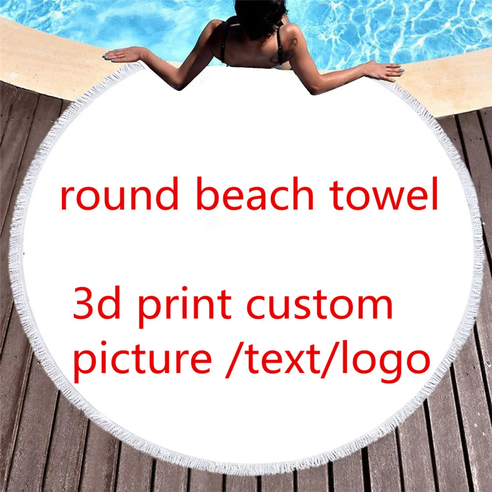 Пляжные полотенца с круглым изображением на заказ, Индивидуальное фото/Логотип с 3D-принтом, лучшее подарочное полотенце для ванной комнаты с кисточками из микрофибры, Прямая поставка